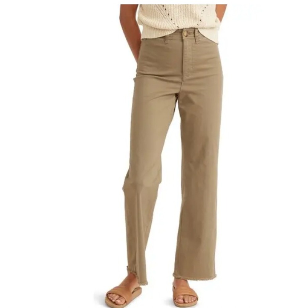 Marine Layer Bridget High Waist Raw Hem Wide Leg Pants Green Womens 12 New